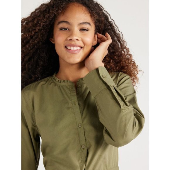 Free Assembly Women’s Ruffle Neck Mini Dress, Sizes XS-XXXL - Picture 2 of 5